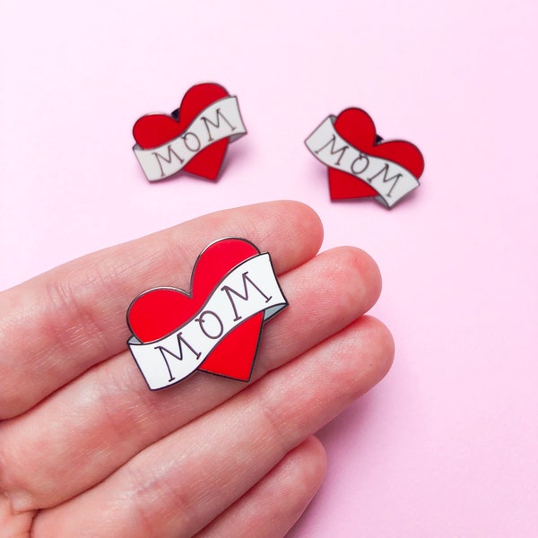 mom heart enamel pin, mother's day gift for mom, mom life accessories, gift for boy mom, red heart pin, girl mom