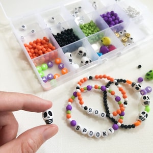 personalized gift for kids, DIY stretchy bracelet craft kit, bracelet making kit, activity box, friendship bracelets, jewelry making the halloween kit