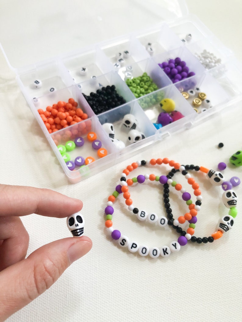 personalized gift for kids, DIY stretchy bracelet craft kit, bracelet making kit, activity box, friendship bracelets, jewelry making the halloween kit