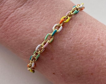 NINE INCH gold chain bracelet or anklet READY to SHiP, colorful summer accessory, dainty jewelry gift, gold fill waterproof no tarnish