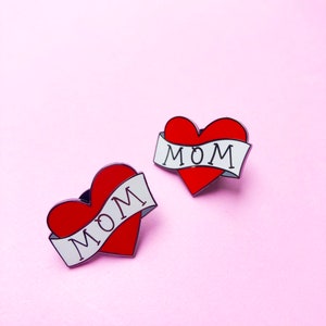 mom heart enamel pin, mother's day gift for mom, mom life accessories, gift for boy mom, red heart pin, girl mom image 6