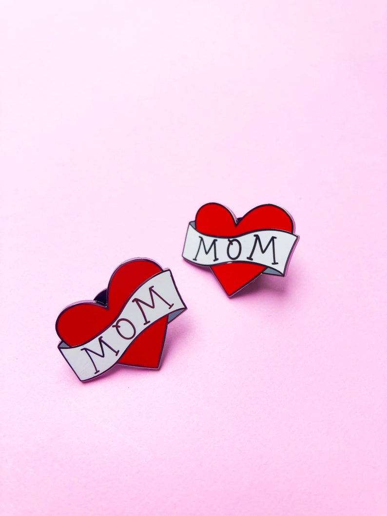 mom heart enamel pin, mother's day gift for mom, mom life accessories, gift for boy mom, red heart pin, girl mom image 6