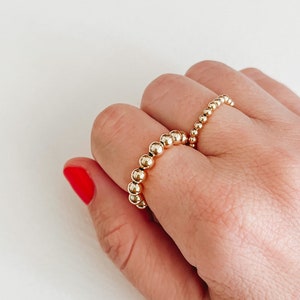 real gold fill bead stretchy ring, personalized mother&#39;s day gift for her, gift for mom, adjustable ring, gold beaded stacking ring
