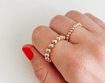 real gold fill bead stretchy ring, personalized mother's day gift for her, gift for mom, adjustable ring, gold beaded stacking ring