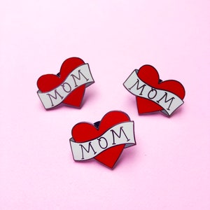 mom heart enamel pin, mother's day gift for mom, mom life accessories, gift for boy mom, red heart pin, girl mom image 4