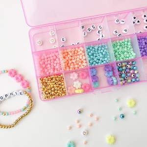 personalized gift for kids, make your own stretchy bracelets, DIY craft kit for kids, beaded jewelry activity box, friendship bracelets