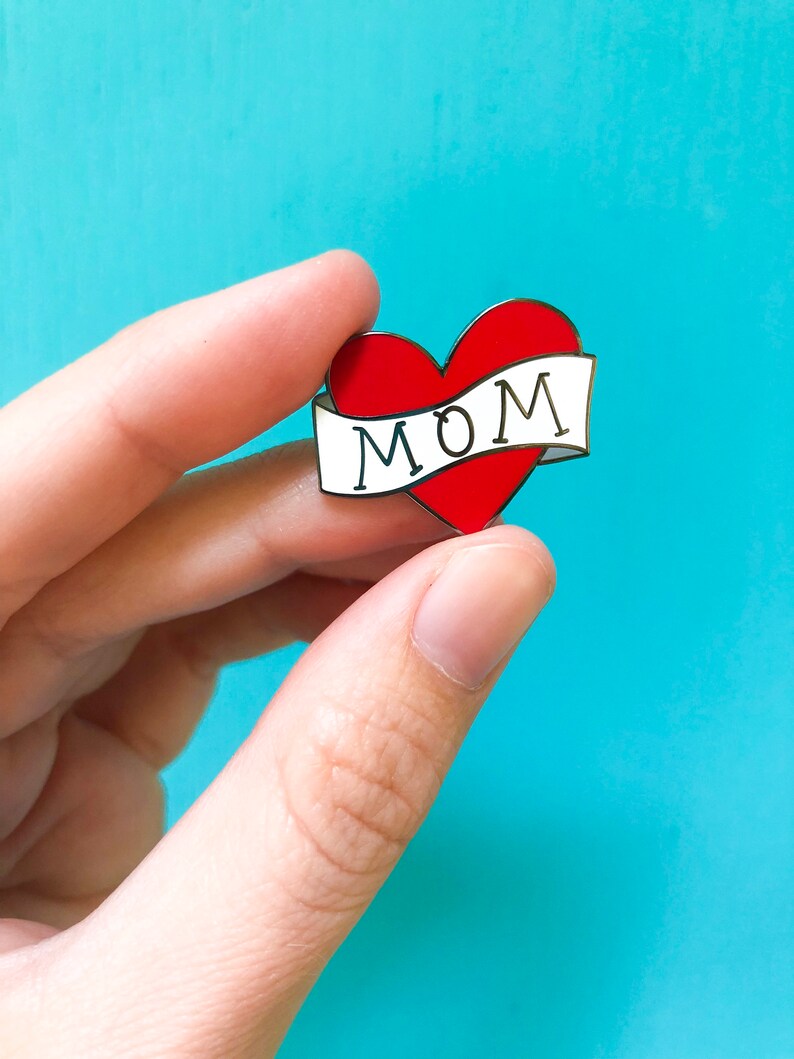 mom heart enamel pin, mother's day gift for mom, mom life accessories, gift for boy mom, red heart pin, girl mom image 2