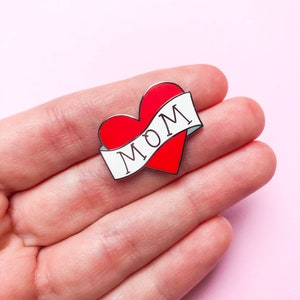 mom heart enamel pin, mother's day gift for mom, mom life accessories, gift for boy mom, red heart pin, girl mom image 5