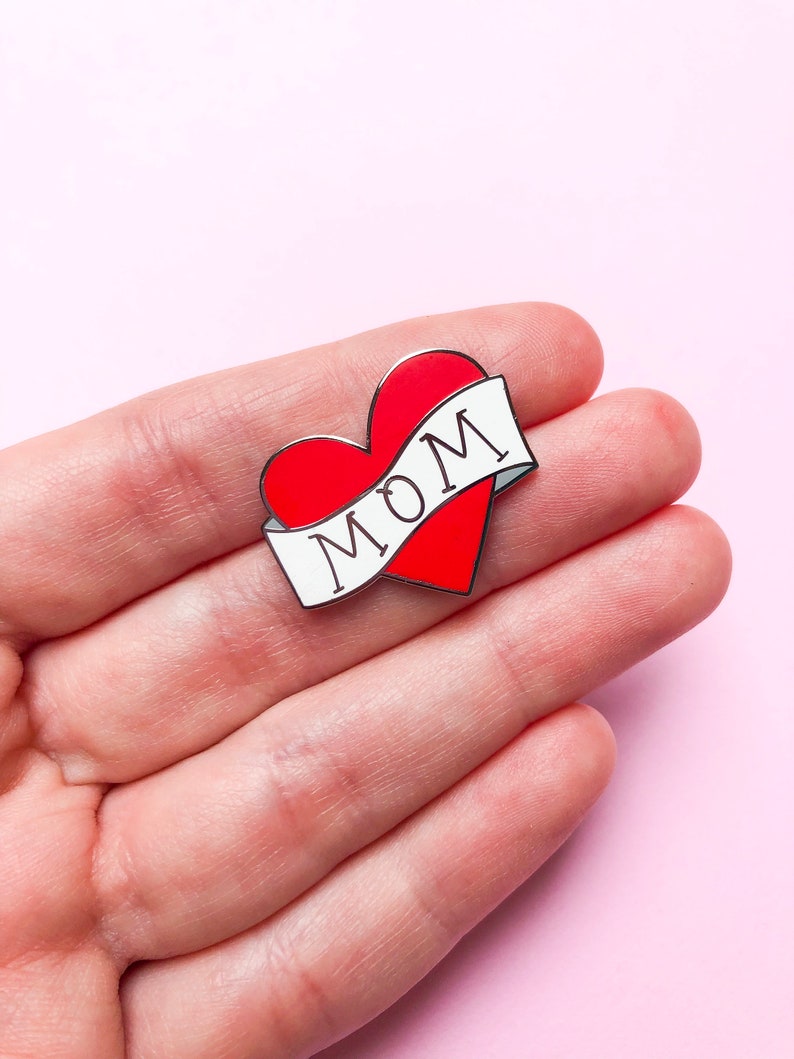 mom heart enamel pin, mother's day gift for mom, mom life accessories, gift for boy mom, red heart pin, girl mom image 5