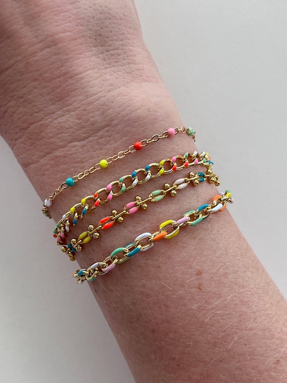 gold chain bracelet, colorful spring summer accessory, dainty jewelry, custom size, personalized gift for mom, gold filled won't tarnish 18k