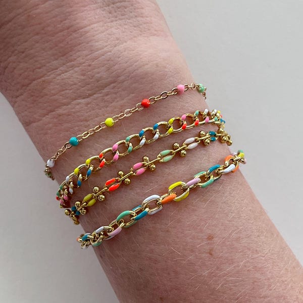 Pulsera de cadena de oro, accesorio colorido para primavera y verano, joyería delicada, tamaño personalizado, regalo personalizado para mamá, relleno de oro de 18 quilates que no se empaña.