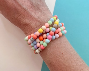 pastel rainbow stretchy bracelet, 6mm beaded bracelet, multicolor friendship bracelets, best friend gift for her, layering jewelry