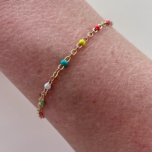 multicolor gold fill and enamel bracelet, colorful dainty jewelry, personalized mothers day gift, custom size, minimal chain bracelet