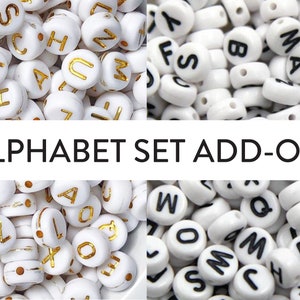 Juego de alfabeto complementario para kits de pulseras, cuentas de letras redondas de acrílico dorado y negro