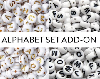 alphabet set add-on for bracelet kits, gold and black acrylic round letter beads