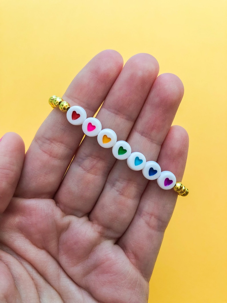 Rainbow heart stretchy bracelet custom stretch bracelet gold Etsy