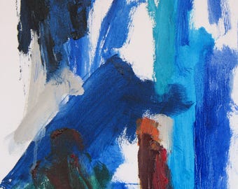 Rubato, Original Abstract Painting 16 x 12 luscious color, cobalt blue, ultramarine blue, orange