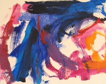 Original Abstract Oil Painting 9x12, Luscious Color, Blue Orange Pink