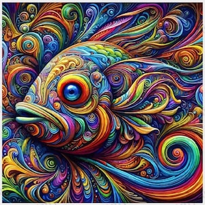 Kleurrijke abstracte vis digitale muurkunst - op moderne oceaan geïnspireerde kunstwerken - levendige visillustratie - afdrukbare digitale kunst - pop-art vis
