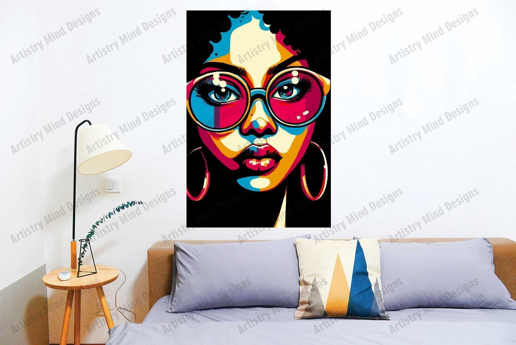 Colorful Woman Face Pop Art Digital Wall Art - Afro Pop Art Print - Modern Vibrant Portrait Poster - Home Decor Downloadable Artwork