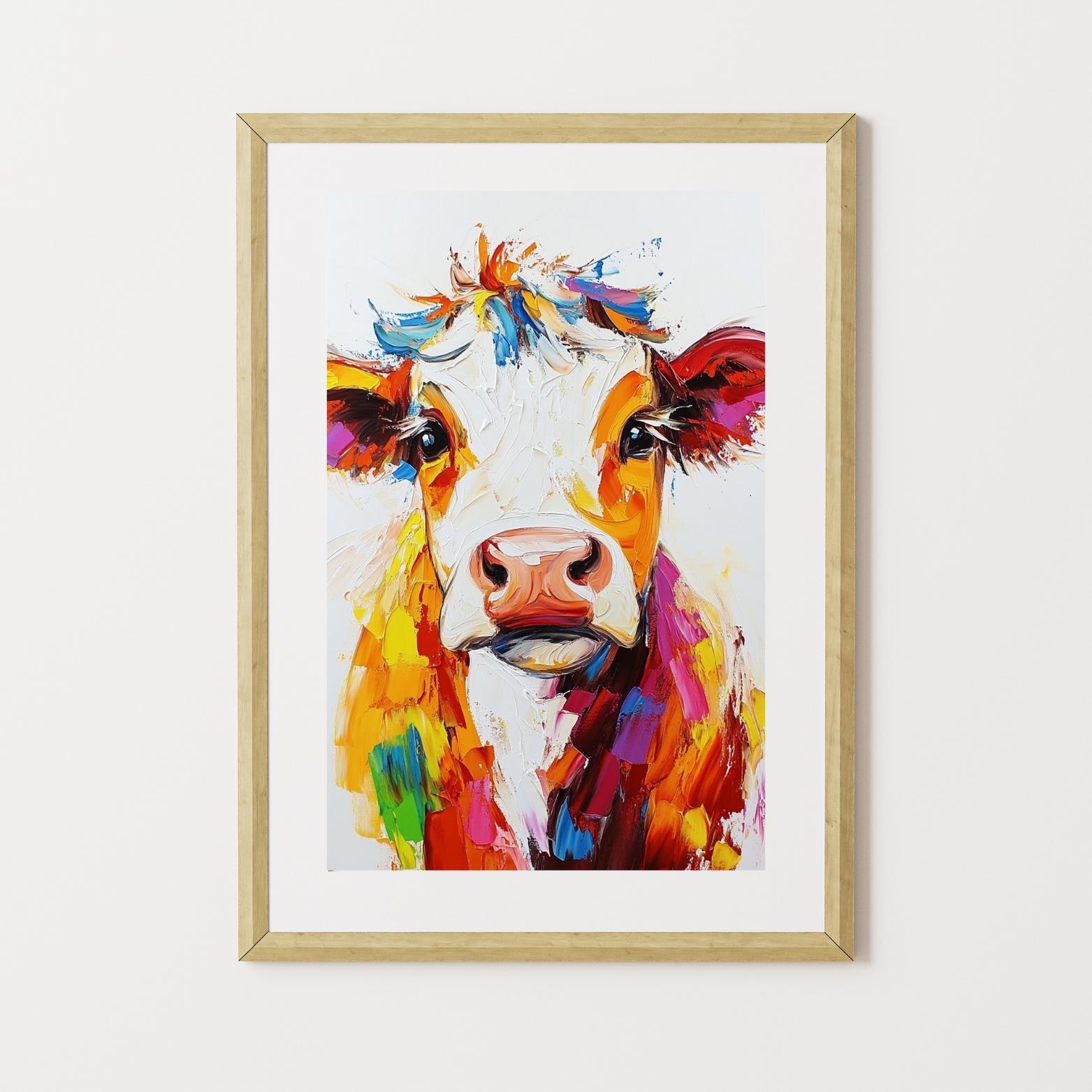 Colorful Cow Abstract Art Print | Whimsical Farmhouse Decor