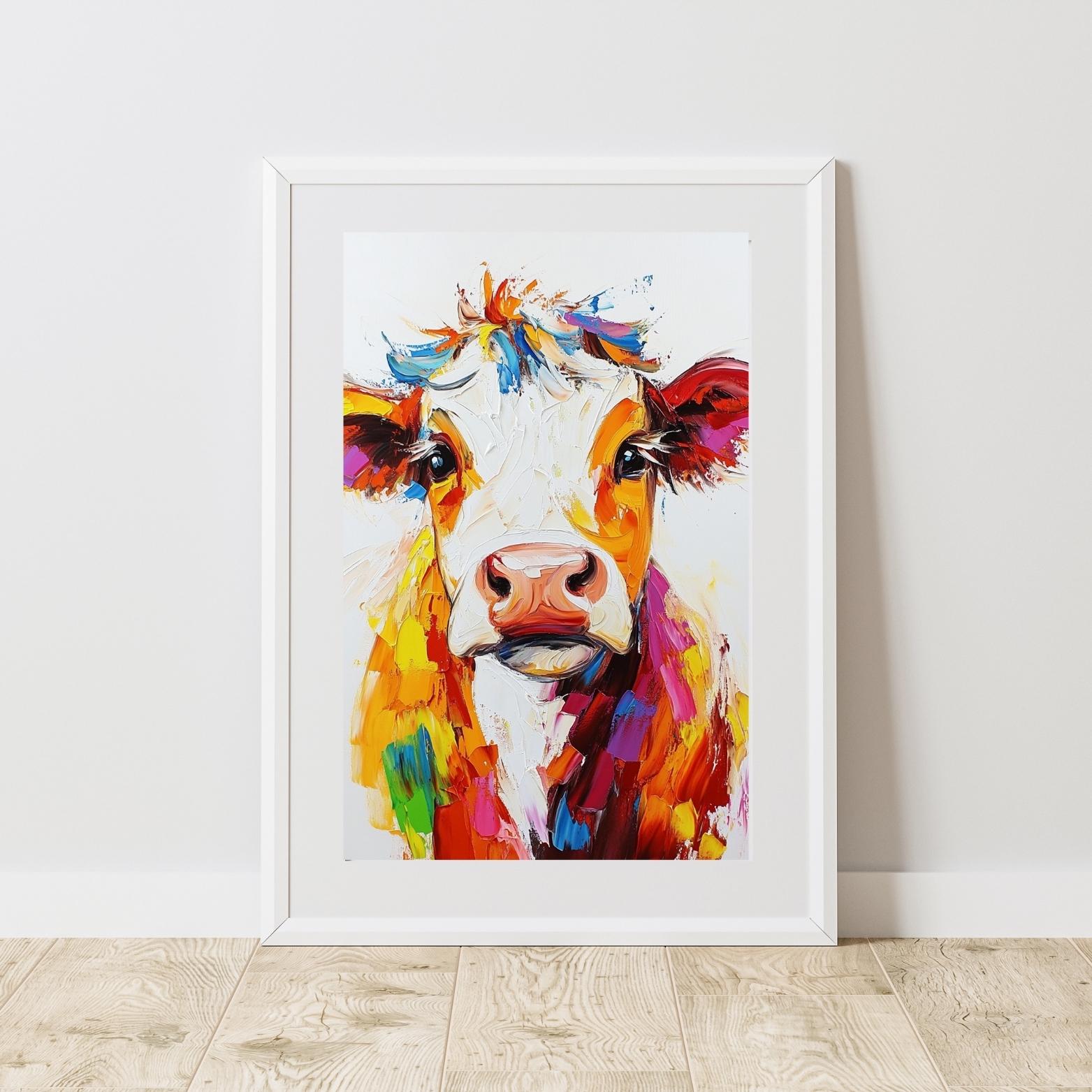 Colorful Cow Abstract Art Print | Whimsical Farmhouse Decor