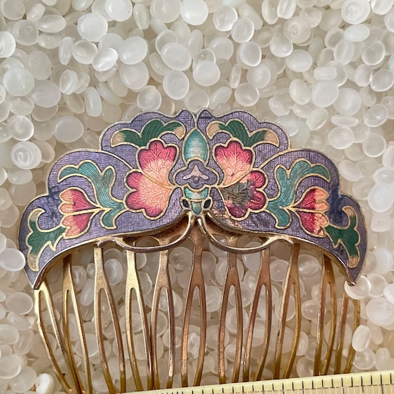 Lovely Vintage Cloisonne Hair Comb butterfly Deco… - image 4