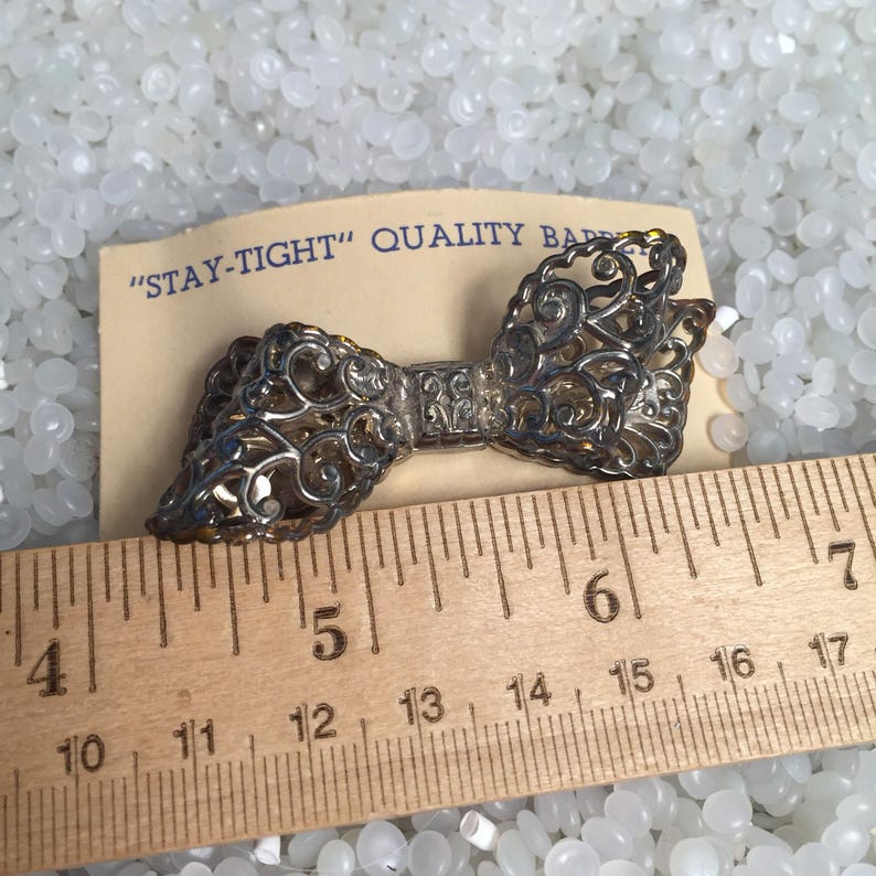 vintage barrette vintage 1940s antique gold, delicate molded bow intricate ribbon image 5