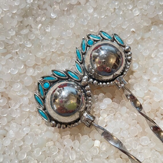 vintage sticks,rare pair ,silver with  turquoise … - image 1