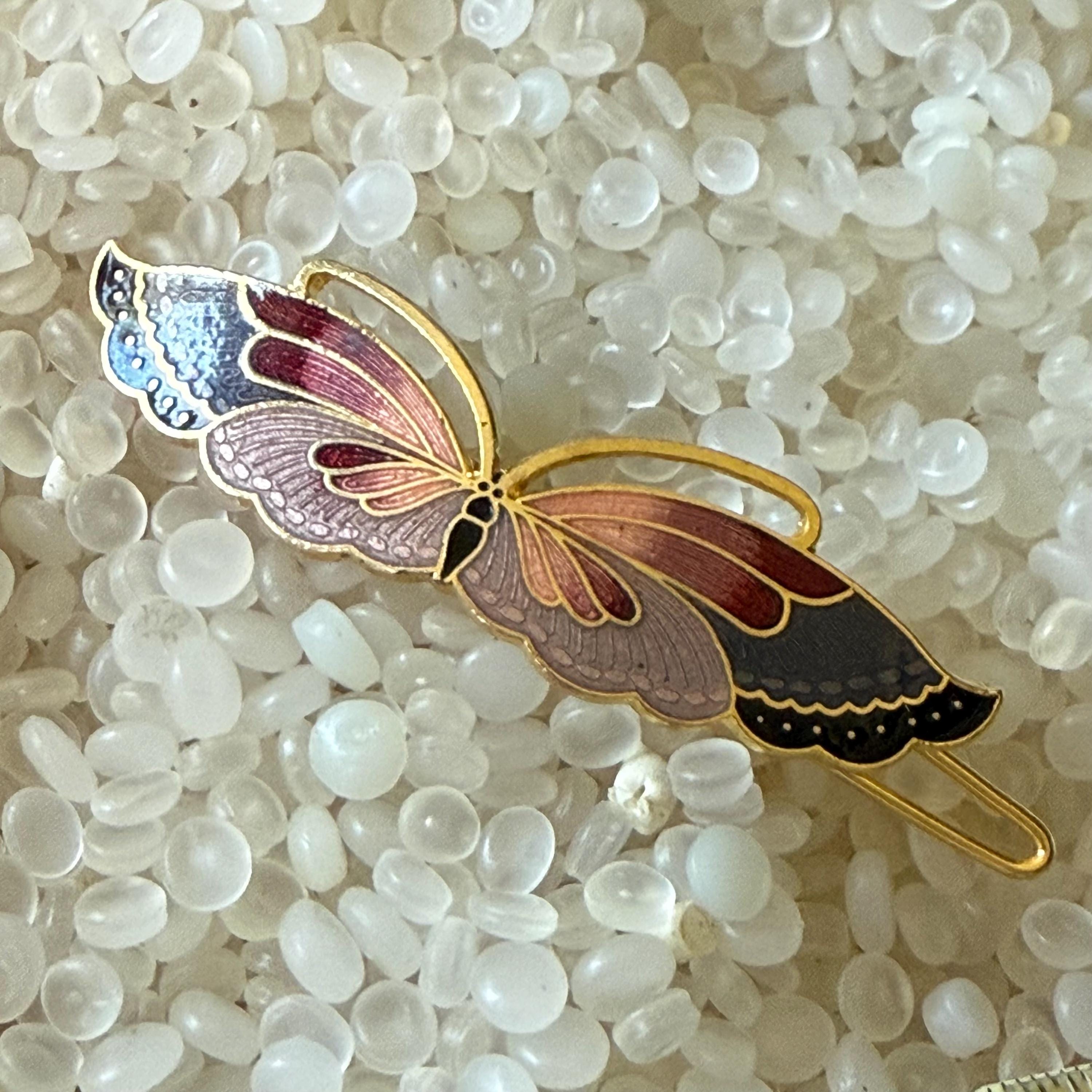 Vintage Cloisonne Hair Barrette, Butterfly Decorative Gold  display picture 2