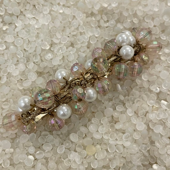 vintage hair barrette , faux pearls,dangling  pea… - image 2