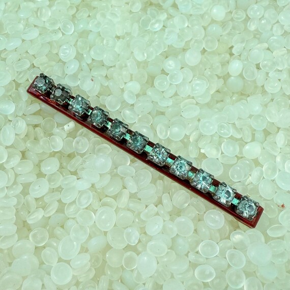 vintage barrettes, narrow barrette, Goody barrettes, long narrow barrette,  longer size 2.5  inch , burgundy brown with rhinestone