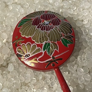 Vintage hair stick , Kanzashi style, red stick hand painted ,Japanese style hair accessory