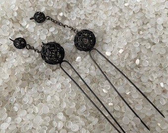 Vintage Hair Stick Pin, vintage kanzashi stick, Decoratieve Japanse Haarspeld, bungelend metaal
