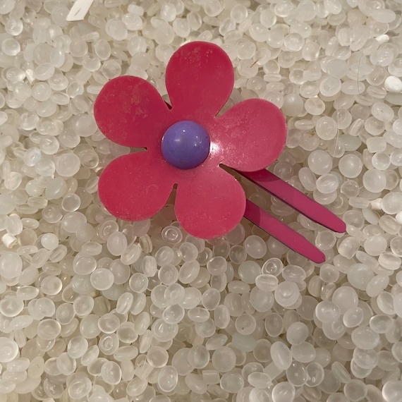 vintage hair clip,  barrette Mod flower, pink and… - image 1