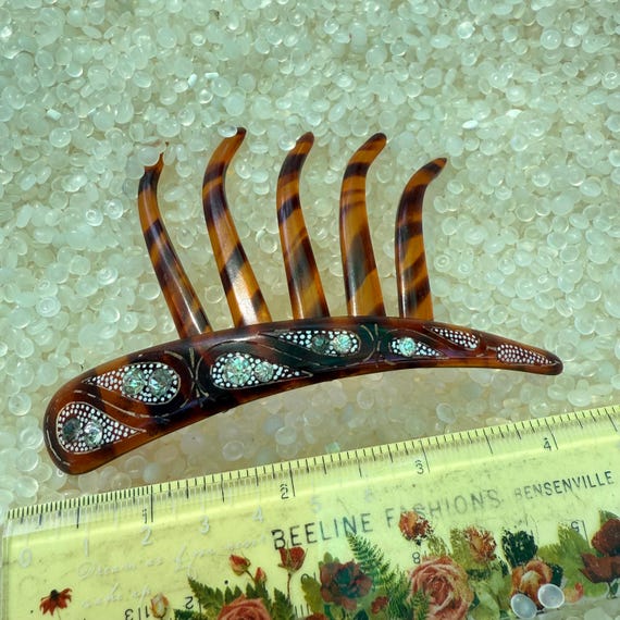 Antique tortoiseshell comb, paste rhinestone, hai… - image 3