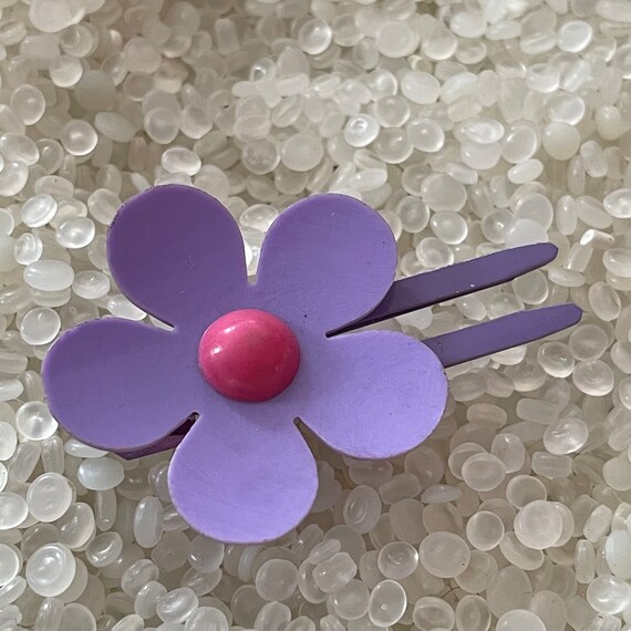 vintage hair clip,  barrette Mod flower, purple  … - image 1