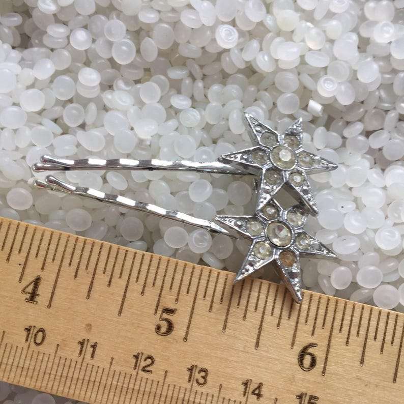 vintage rhinestone hairpin, vintage rhinestone stars hair pins, bobby pins , true vintage, I12 image 2