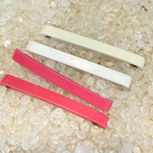vintage barrettes, Goody stay tight 1970s , narrow barrettes,  white barrette ,  bright pink barrette   ,slender barrettes, H81