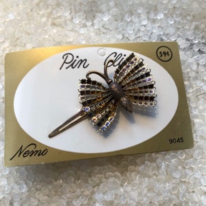 vintage barrette, gold tone metal mesh, gold butterfly, mesh  hair clip,  NOS never worn,
