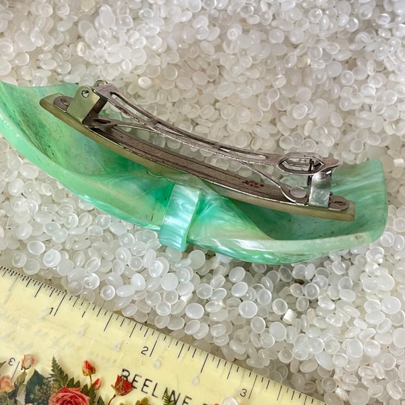 vintage barrette, large green  bow, glossy acryli… - image 6