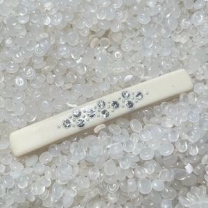 vintage rhinestone hair barrette, made in france , slender ivory white, something old, old barrette,k8