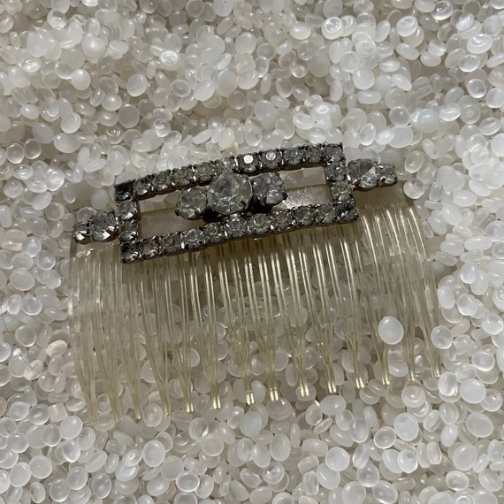 vintage hair comb with bright  rhinestones, white 