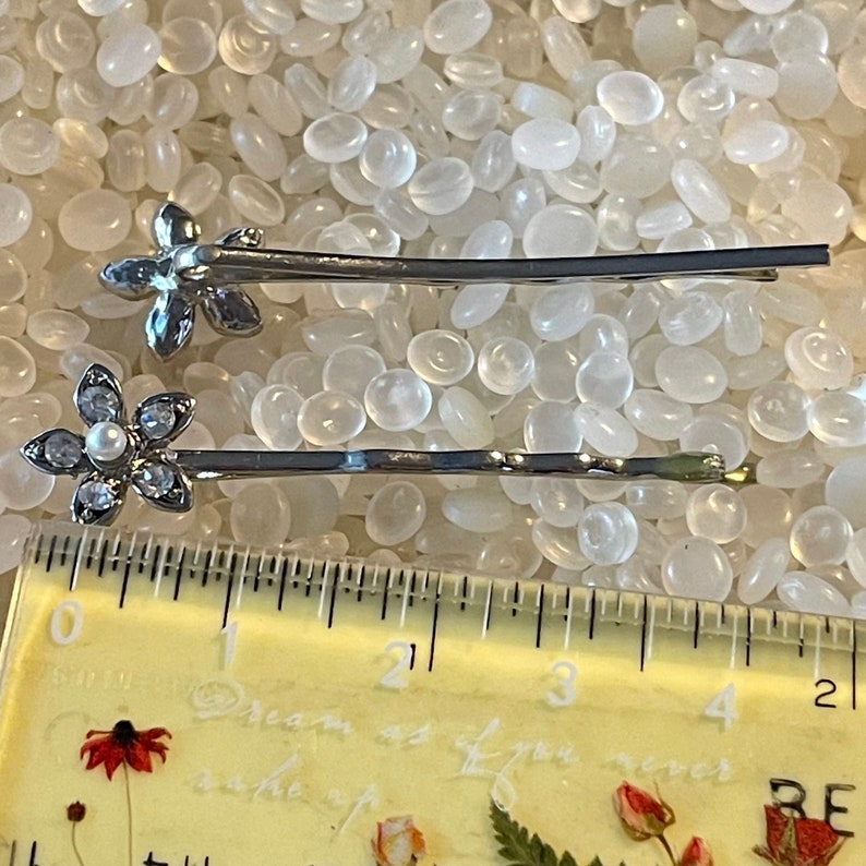 Bobby Ruler Vintage Hair Pin, Silver Metal Flower, Pearl and Rhinestone, 1990 Hair ...