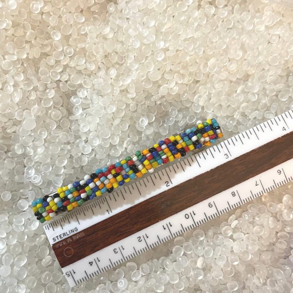 Vintage barrette, seed beads, rainbow beads, hand beaded,seed bead barrette, rainbow seed beads View 5