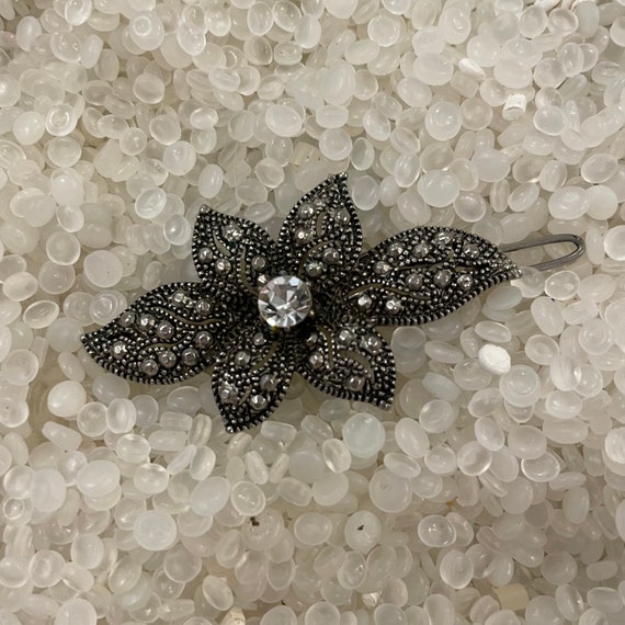 vintage barrette,metal flower  barrette, Marcasit… - image 1