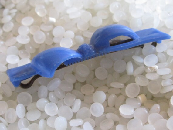 vintage barrette, Plastic  bright blue ribbon bow - image 4