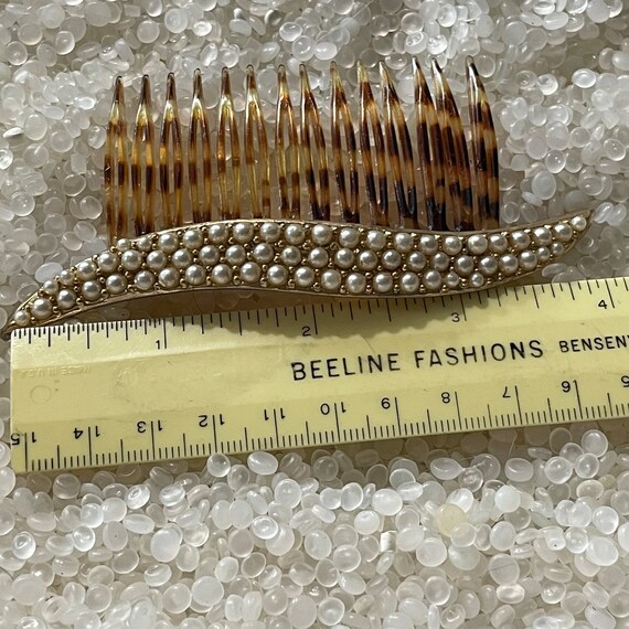 vintage hair comb, Brown tortoiseshell swoosh wit… - image 3