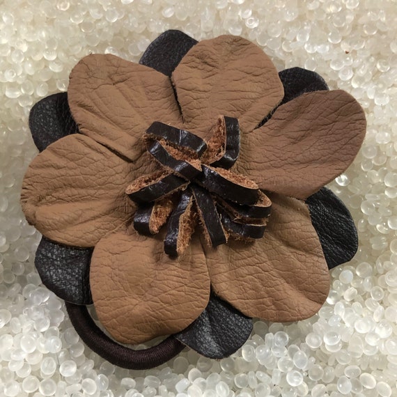 Leather Flower, Elastic Ponytail Holder, Multi Layered Soft  display picture 1