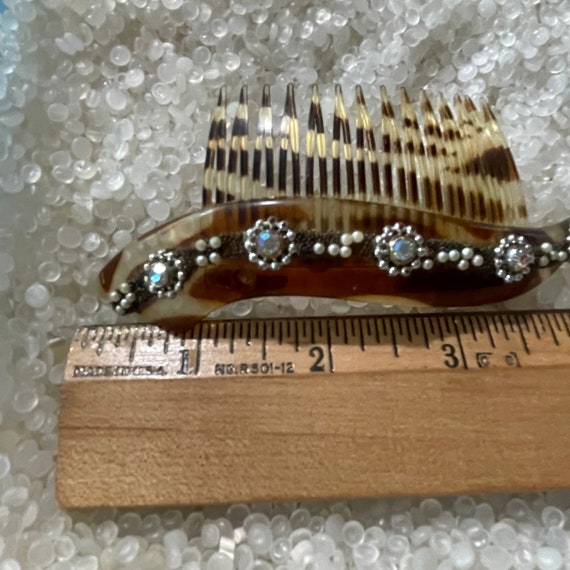 vintage hair comb, large comb with bright  rhines… - image 5